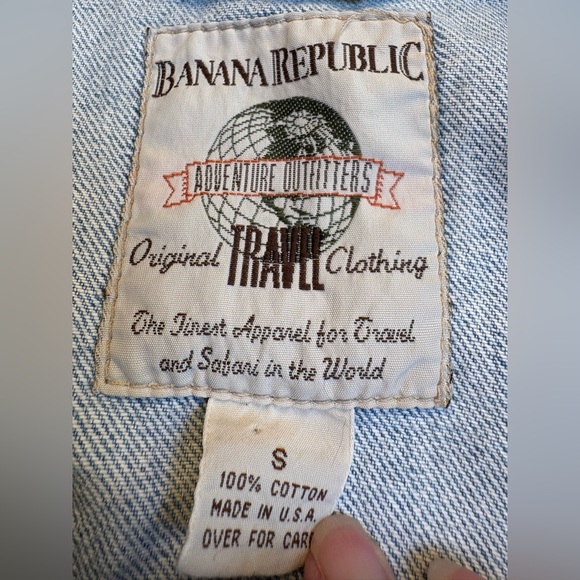 Vintage 80s Banana Republic Safari Travel Denim Jean Jacket Made in USA Trucker - Picture 4 of 7